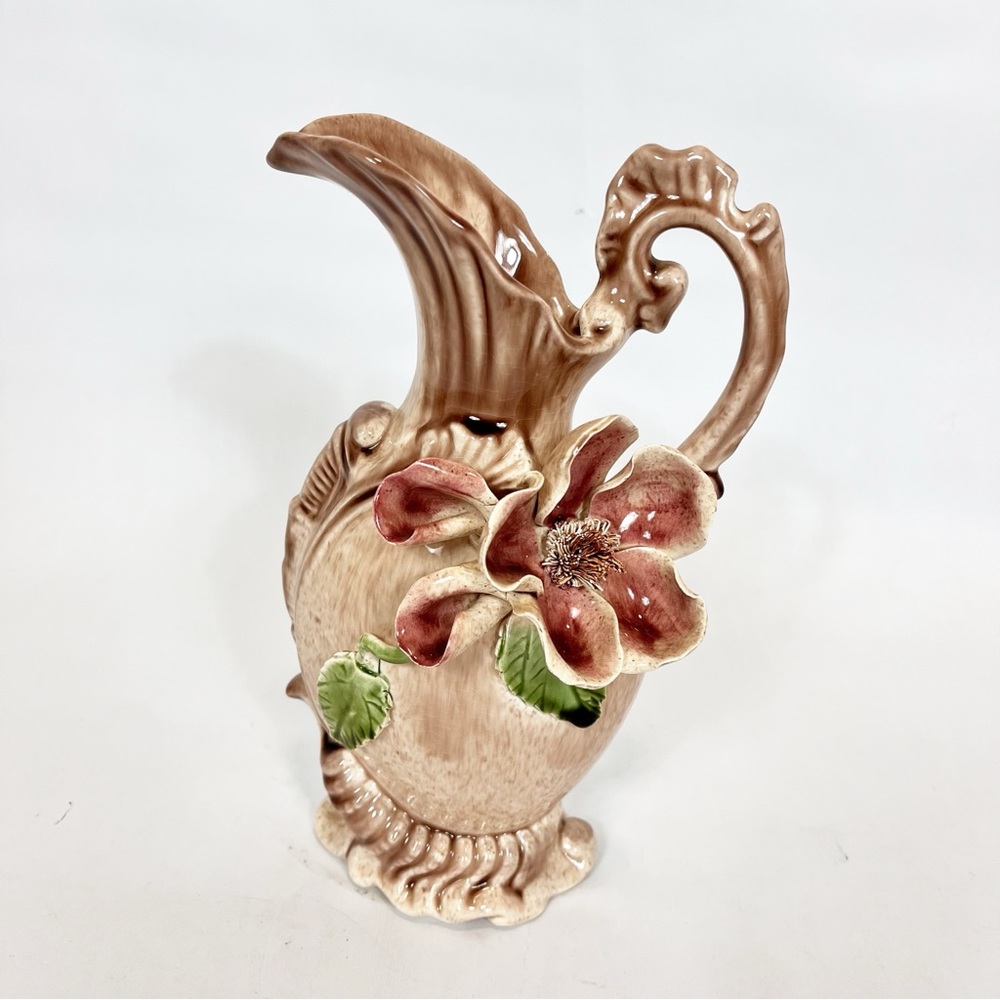 Vintage MCM Drip Glaze Vee Jackson Bud Vase With Hand applied Magnolia Flowers
